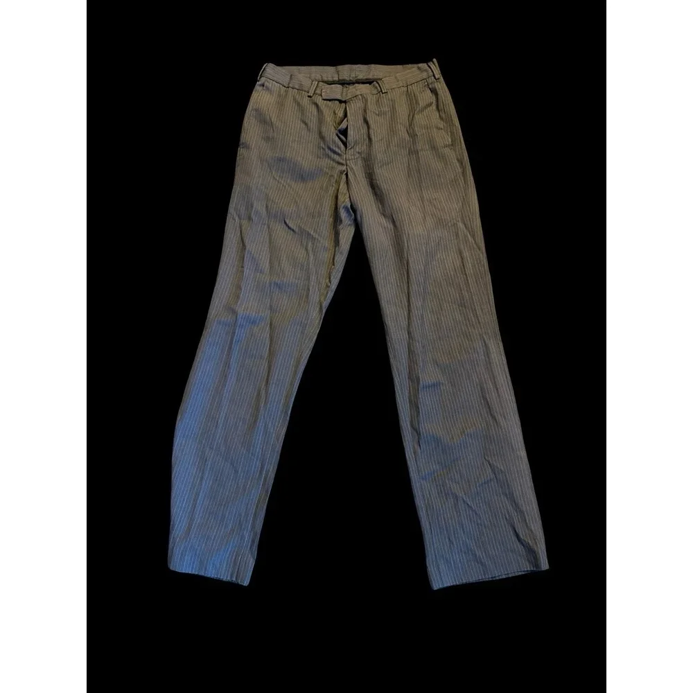 Perry Ellis Portfolio Mens Gray Pinstripe Dress Pants 32x32 Regular Fit